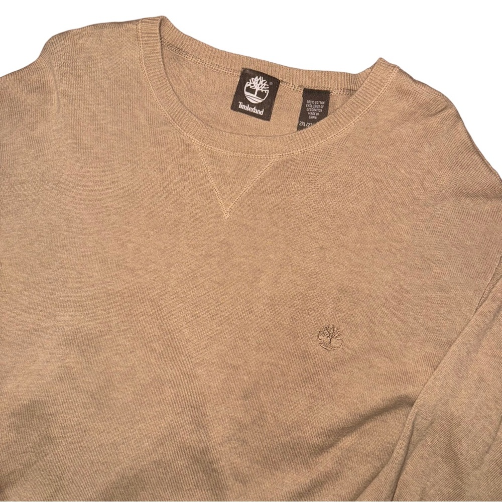 Timberland Tan Crewneck Sweater Logo Embroidered Utility‎ Streetwear Cabincore